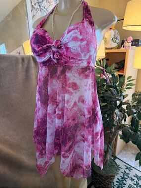 Pink Tie Dye Halter Tankini Swimsuit Size M